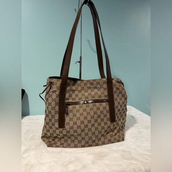 GUCCI Tote Large in Brown Canvas and Leather Materials! Authentic pre-owned - Picture 1 of 16